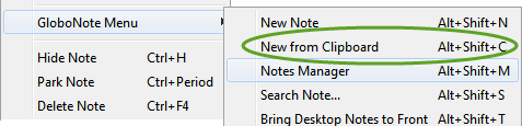 New note from clipboard context menu