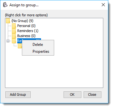 GloboNote Group window context menu