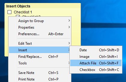 GloboNote Insert Object context menu